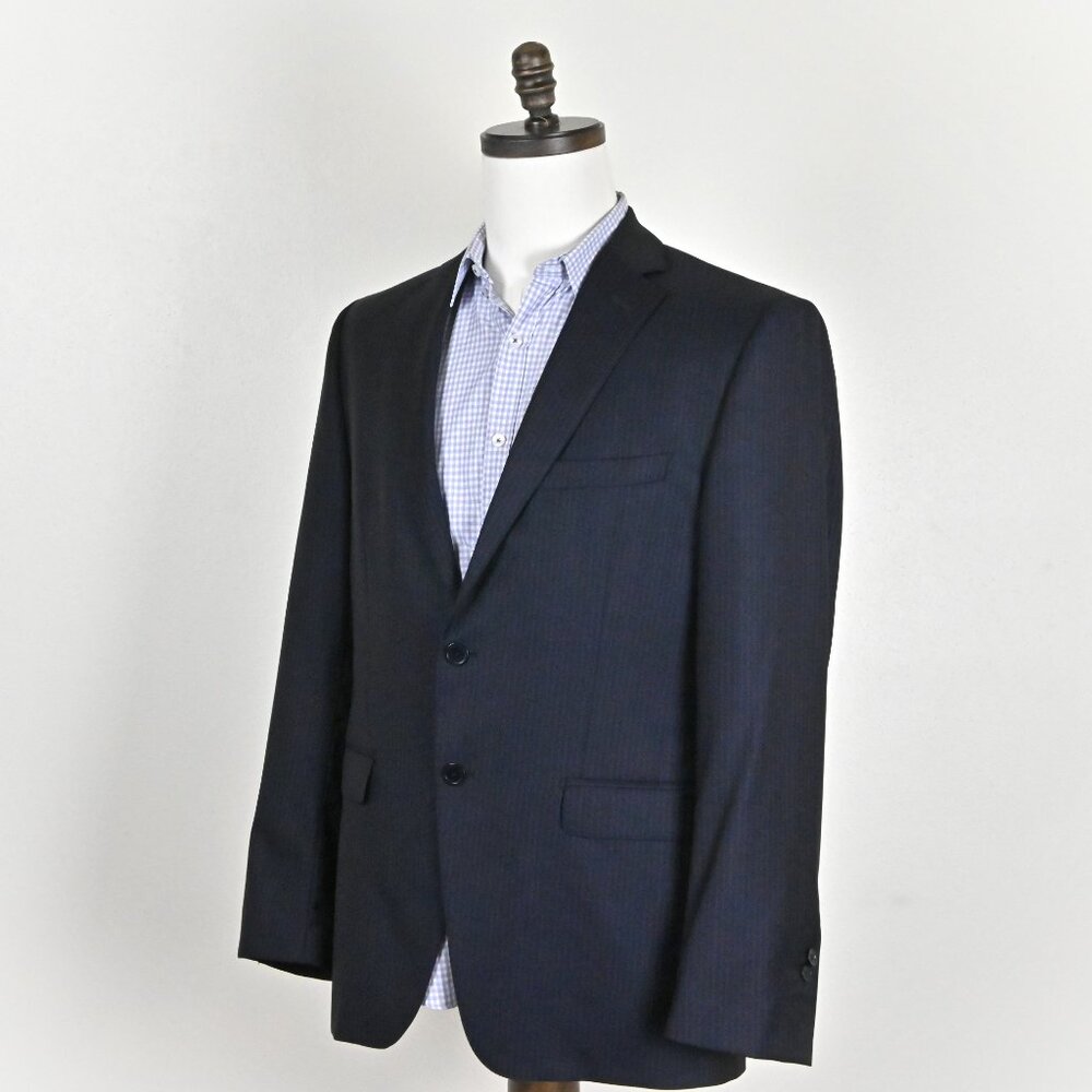 Massimo Dutti Super 130's Italian Wool Retro Preppy Striped Navy Blue Blazer 40R